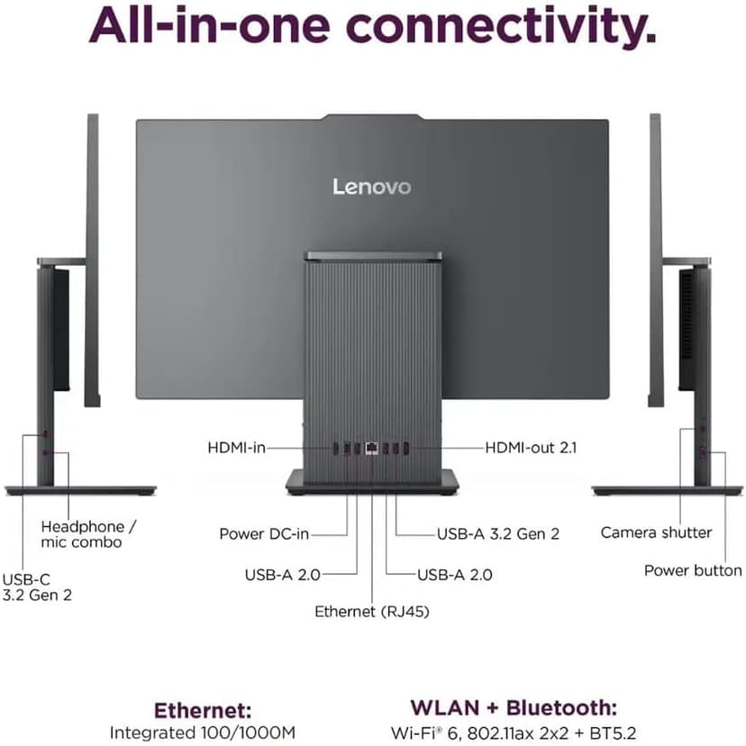 Lenovo IdeaCentre All-in-One Desktop Computer, 24" FHD Display, 6-core AMD Ryzen 5 7535HS, 32GB DDR5, 1TB SSD, Wi-Fi 6, HDMI in&Out, Wireless KB&Mouse, Windows 11 Home