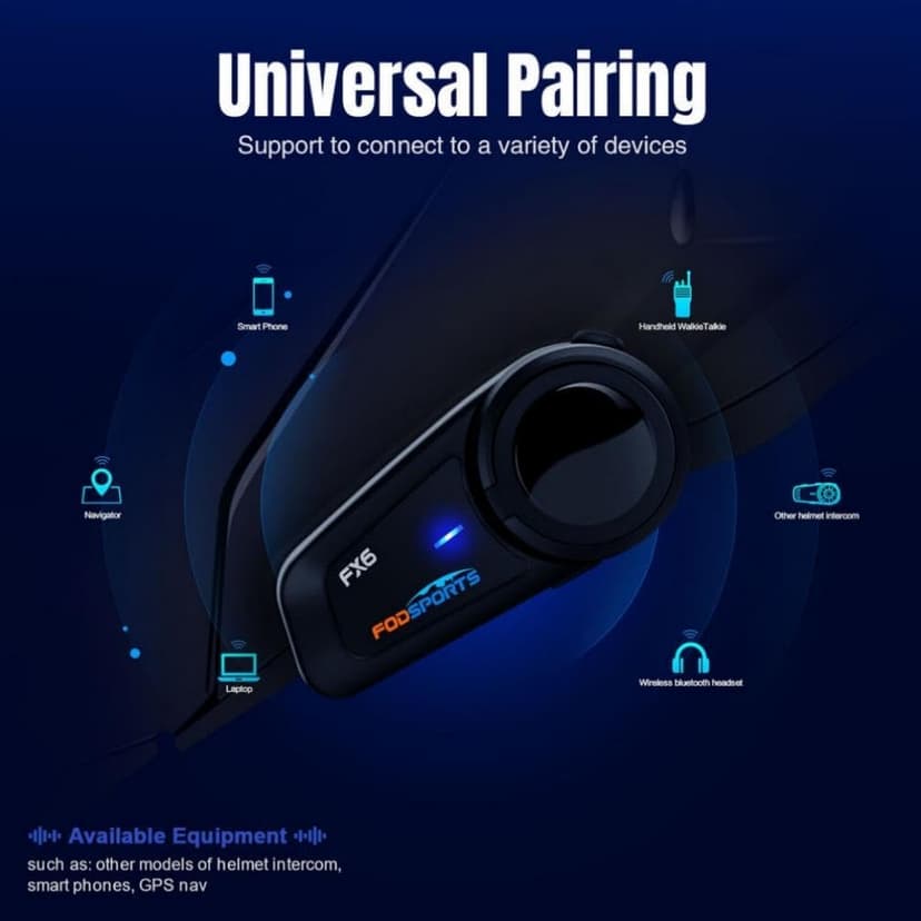 Fodsports FX6 Motorcycle Bluetooth Headset, 6 Riders Group Motorcycle Intercom Bluetooth, 1000M Motorbike Helmet Communication Systems/Voice Command/Universal Pairing/FM Radio(2 Pack)