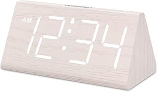 DreamSky Wooden Digital Alarm Clock for Bedroom - Living Room Desk Clock with Large Numbers, Bedside Nightstand Clock with USB Port, Adjustable Volume, Dimmer, DST, Office Wood Décor, Adapter Powered