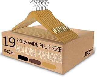 Urby Extra Wide Hangers for Plus Size Clothes, Ganchos para Colgar Ropa,19 Inch Plus Size Hangers Ideal for XL, XXL Shirts, Coats, Dresses, Etc. Wood. Natural 10pk