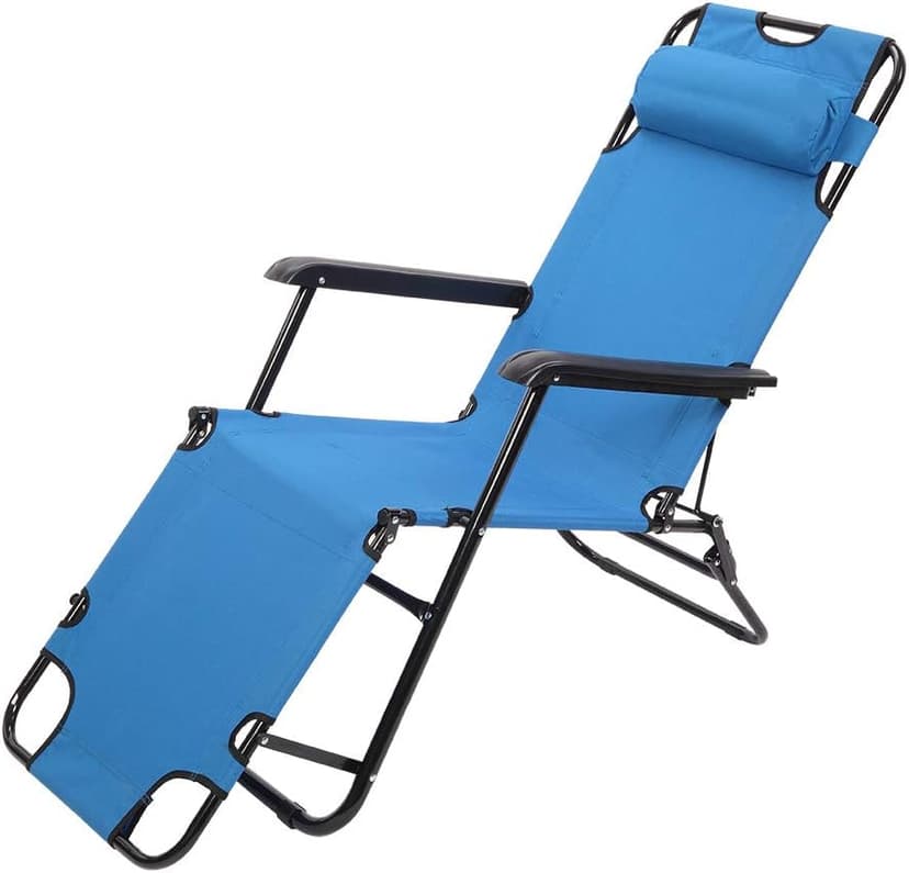 Indoor/Outdoor Stable Beach Chair, Lounge for Beach Patio Pool Lawn Yard Sunbathing Sun Tanning Adjustable Portable Chair, 330lbs Capacity, Blue