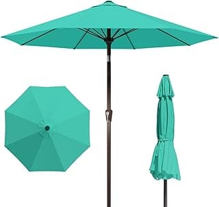 9FT Patio Umbrella with Fiberglass Ribs, Outdoor Market Table Umbrella with Crank and Tilt, UV Resistant Waterproof Canopy for Patio, Garden, Deck, Pool, Turquoise Blue