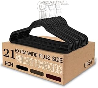 Urby Extra Wide Hangers for Plus Size Clothes, Ganchos para Colgar Ropa,21 Inch Super Plus Size Hangers Ideal for XL, XXL Shirts, Coats, Dresses, Etc. Velvet. Black. 24pk.