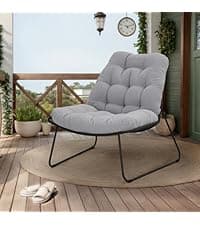 Grand patio Outdoor Rocking Chair, Oversized Papasan Rocking Chair with Thick Cushion, Indoor Outdoor Cozy Rocker for Balcony, Living Room, Patio, Gray