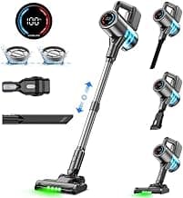 Cordless Vacuum Cleaner, 500W/40KPA Lightweight Stick Vacuum up to 40 mins Runtime, LED Display and Green Headlights, 6-Stages Filtration, Self-Standing Vacuum for Home Hard Floor, Carpet and Pet Hair