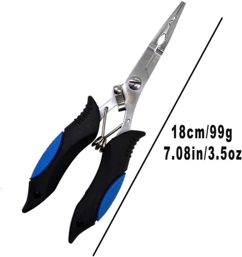 Amoygoog Stainless Steel Fishing Pliers - Needle Nose Plier for Cutting Fishing Line, Multitool Pliers with Sheath and Telescopic Lanyard | Fishing Tools