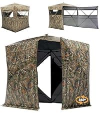 Hunting Blind - 2-3 Person & 3-4 Person 360 Degree See Through Ground Blinds for Hunting Deer and Turkey, Pop Up Deer Blind with Diamond-Shaped Door, Mud Flap, Portable Carry Bag