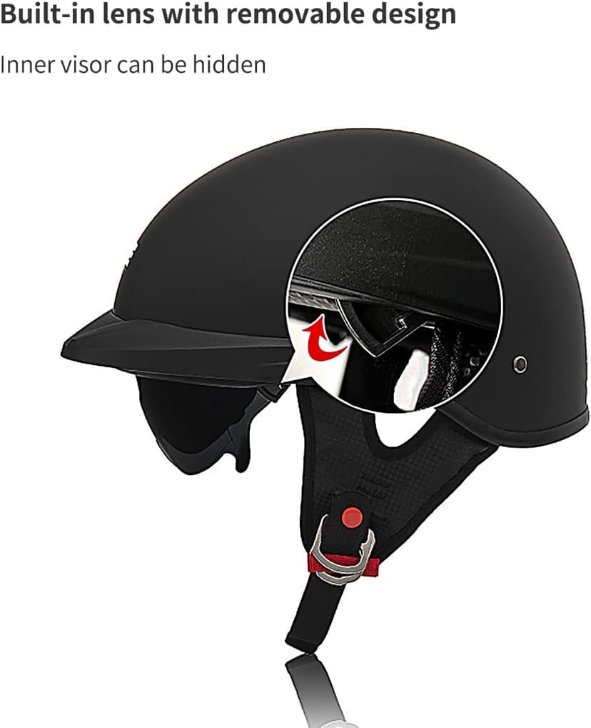 Motorcycle Half Helmet with Sun Visor Motorcycle Helmets for Men Women Helmet for Adult Scooter ATV Cruiser DOT Approved