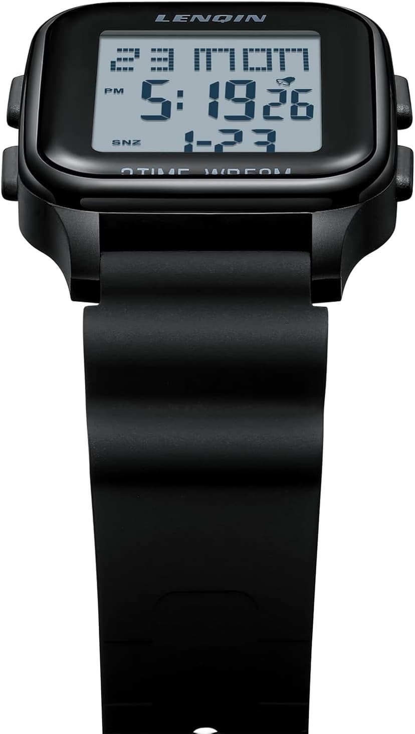 LN LENQIN Mens Digital Watch Ultra Thin Minimalist Sports Waterproof Digital Watches Men Outdoor Wrist Watch for Men with LED Backlight Timer Alarm Date