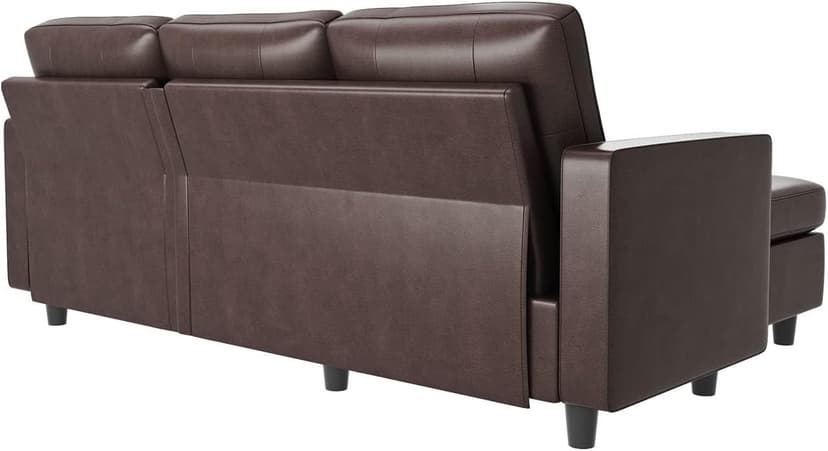 HONBAY Faux Leather Sectional Sofa, Convertible Sectional Couch L Shaped Couch Sofa for Small Space, Brown