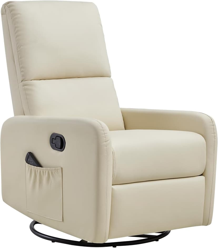 Jocisland Swivel Glider Rocking Recliner Chair for Adults, Nursery Rocker Reclining, Comfy Upholstered Single Sofa Armchair for Living Room Bedroom Nursing, Leather Cream