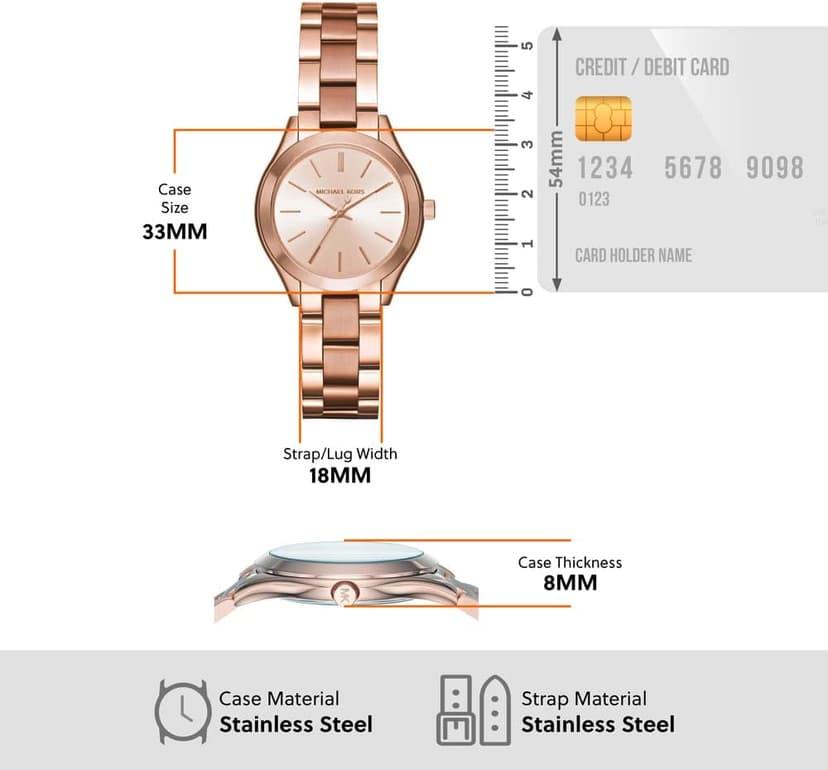 Michael Kors Slim Runway Women's Watch, Stainless Steel Bracelet Watch for Women