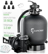 LANCHEZ 18" Sand Filter with 1.5 HP Pool Pump, Digital Programmer Timer, 4900 GPH for Above Ground Pool Pump Set Up to 20000 Gallons, 7-Way Valve Sand Filter Pump System