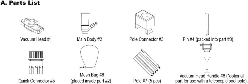 Jet Vacuum W/ 6 Section Poles of 57" for Frame Aboveground/Inflatable Pool Spa, No Electric Power Needed, Use Garden Hose Water Pressure to Vacuum (A Telescopic Pole Can Be Used with This Vacuum)