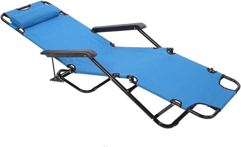 Indoor/Outdoor Stable Beach Chair, Lounge for Beach Patio Pool Lawn Yard Sunbathing Sun Tanning Adjustable Portable Chair, 330lbs Capacity, Blue