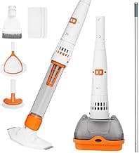All in ONE Rechargeable Pool & Spa Hot Tub Vacuum Cleaner - Dual Mode & Magnetic Drive System, 25µm Ultra Fine Mesh Filters for Hot Tub, Small Above Ground Pools, 60 Mins (Orange)