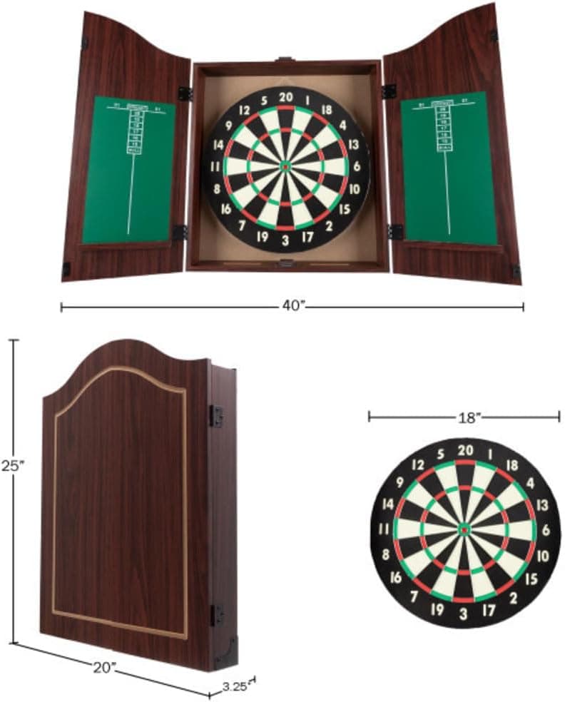 Dart Board Cabinet Set with 18-inch Dartboard, 6 Steel-Tip Darts, and Chalkboard Scoring for Game Rooms, Man Caves, and Home Bars by Trademark Poker