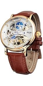 FORSINING Watches for Man, Square Retro Mechanical Watch Self-Wind Carved, Skeleton Automatic Watches Vintage Leather Strap Wristwatch