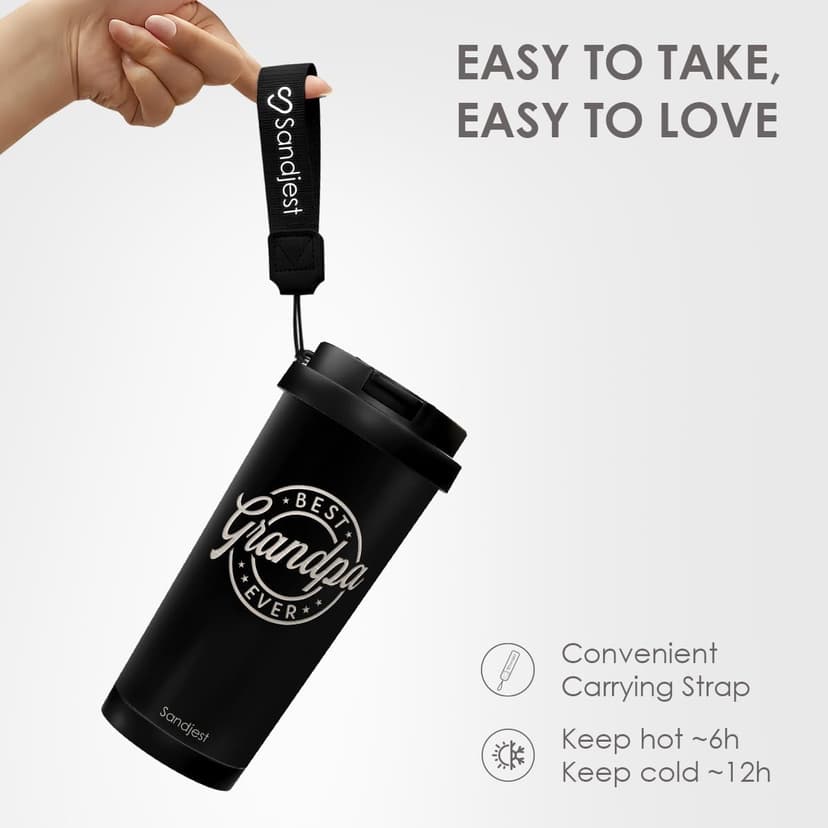 Grandpa Gift from Kids, Stainless Steel 2-in-1 Lid Coffee Tumbler 18 oz, Best Grandpa Ever Insulated Travel Mug for Men Granddads Grandfathers, Gift Idea for Birthday Retirement Christmas Fathers Day B0G4C5827D