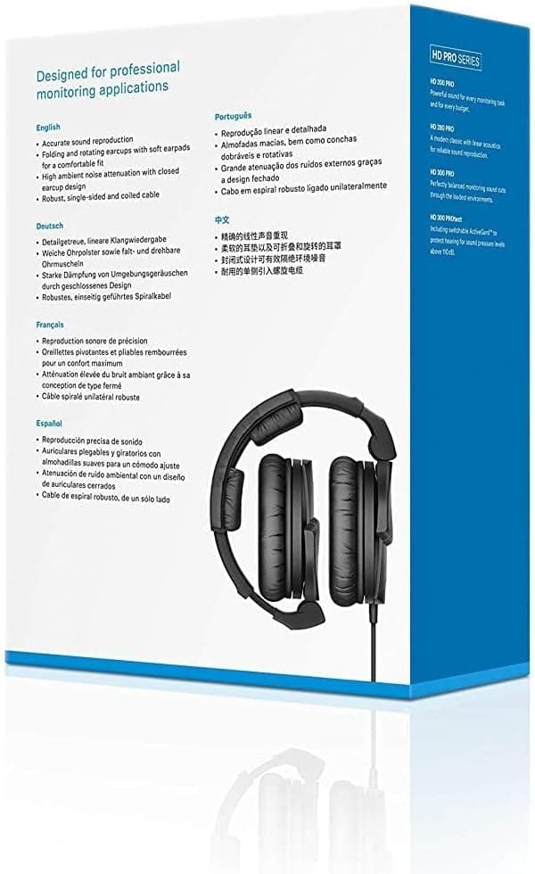 Sennheiser HD 280 PRO Closed-Back Over-Ear DJ & Monitoring Headphones | Collapsible Design & Swivelling Ear Cups | 3M Coiled Cable & 1/4" Jack Adaptor Included (506845)