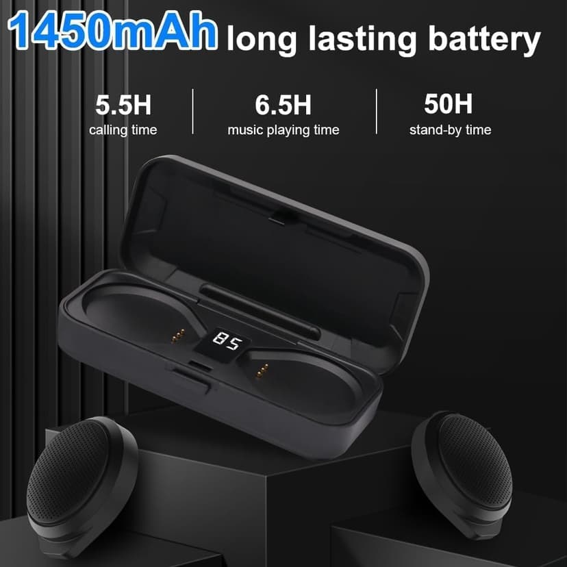 Motorcycle Bluetooth Headset with Charging Case, Helmet Bluetooth Speaker with Microphones & Remote Control, 1900mAh Battery, 50Hours Work Time, True Wireless Headsets for Riding and Skiing