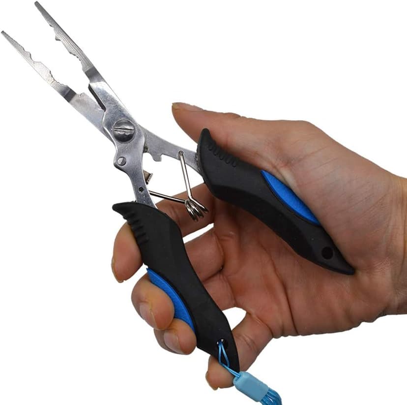 Amoygoog Stainless Steel Fishing Pliers - Needle Nose Plier for Cutting Fishing Line, Multitool Pliers with Sheath and Telescopic Lanyard | Fishing Tools