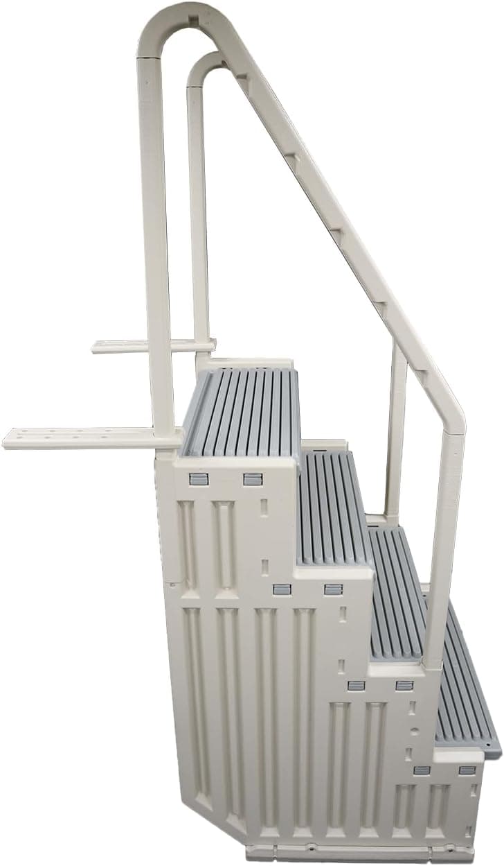 Confer Plastics Step-1X: Sturdy Above Ground Entry System with Dual Handrails and Slip-Resistant Steps, Easy Installation, Supports up to 400 lbs - Proudly Made in USA. Warm Grey with Grey Treads