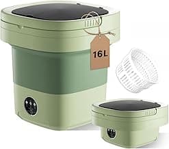 16L Large Capacity Portable Washing Machine, Laundry Washer Cleaning for Underwear, Baby Clothes, Shirts,Small Delicates. Foldable Mini Washer and Dryer Combo for Apartment,Hotel,Camp,RV,Travel(Green)