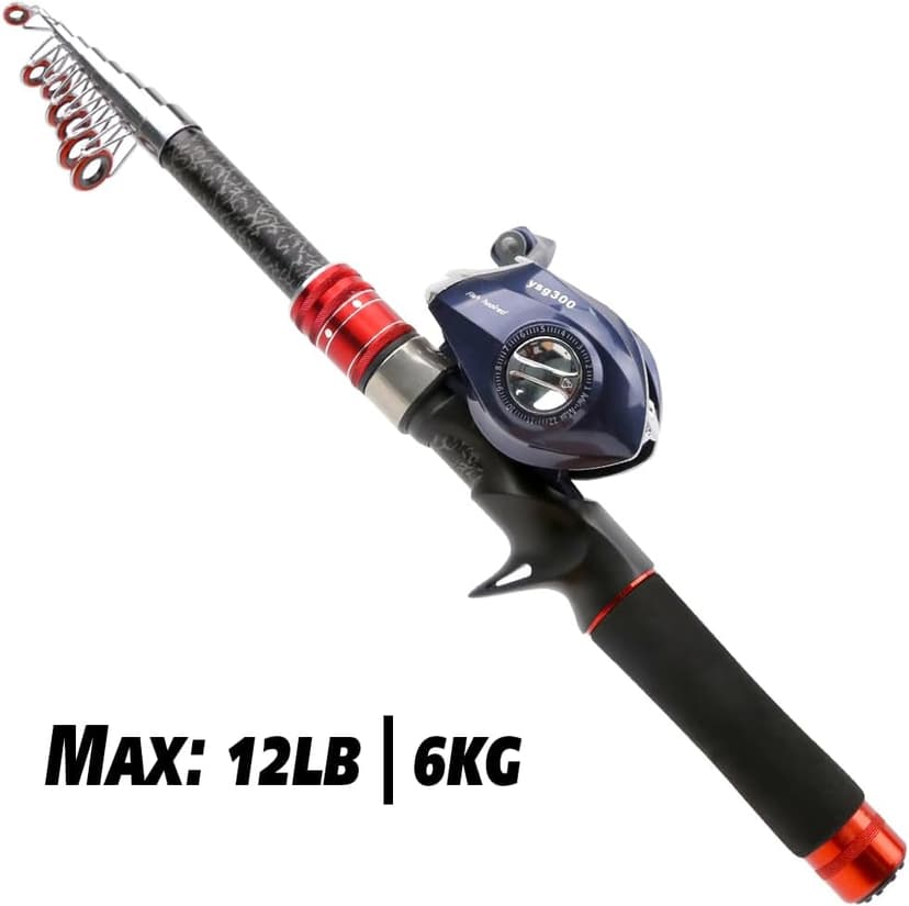 Telescopic Fishing Rod and Reel Combos, Carbon Fiber Fishing Rod with Stainless Steel Baitcasting Reel Portable Fishing Pole Reel Combo for Travel Saltwater Freshwater