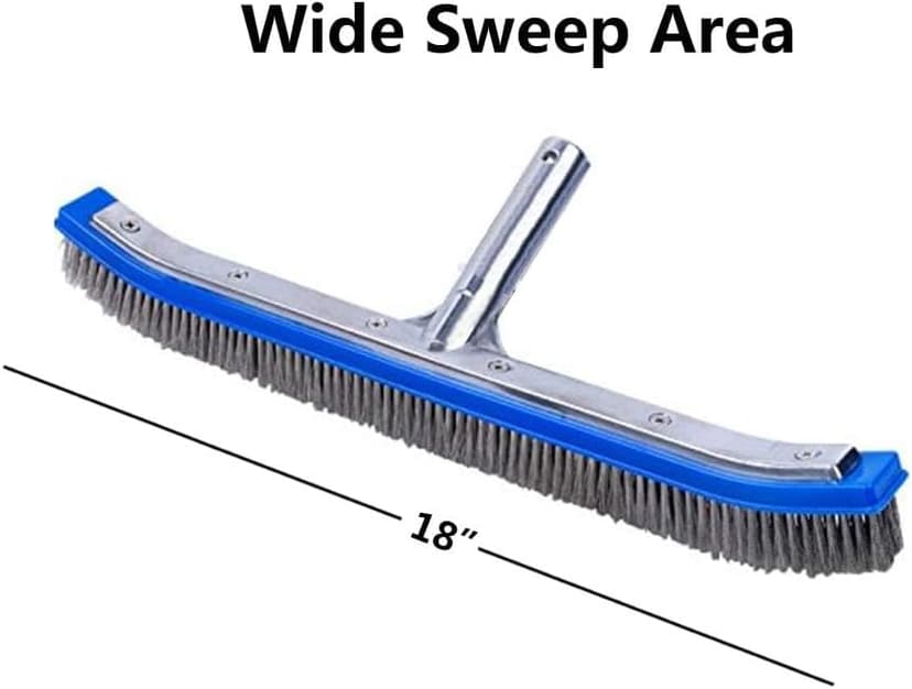 Swimming Pool Brush for Cleaning Pool Walls,Tiles & Floors,Heavy Duty 18" Aluminum Stainless Steel Wire Bristle Pool Scrub Brush for Curved Cleaning Brushes with EZ Clips