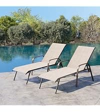Crestlive Products Outdoor Chaise Lounge Chair,5-Position Pool Lounge Chairs with Armrests Sunbathing Recliner for Patio, Beach, Deck, Yard (2PC Beige)