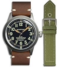 WTI WORLD TIME INTERNATIONAL WARTIME | WW2 Military Watch – Vintage USAAF Watch, Swiss-Quartz Movement with Canvas strap and leather lining, 10 ATM Water Resistant. The Perfect WW2 Memorabilia. Mens Watches for Ever