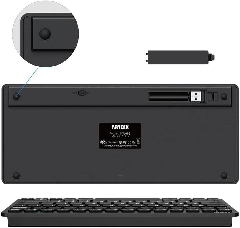 Arteck 2.4G Wireless Keyboard Ultra Slim and Compact Keyboard with Media Hotkeys for Computer Desktop PC Laptop Surface Smart TV and Windows 11/10/8/7, Black