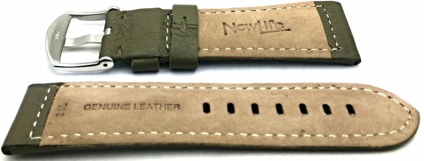 NewLife 26mm Long, Olive Green Leather Watchband Compatible with Panerai Watch | Thick, Smooth, Medium Padded Replacement Watchstrap Bracelet that brings to Any Watch (Mens Long Length)