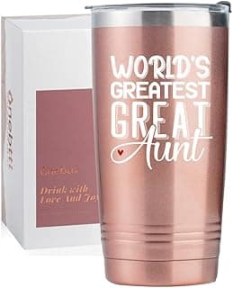 Onebttl Great Aunt Gifts from Niece, Nephew, Insulated Stainless Steel Wine Tumbler with Lid and Straw, Auntie Gifts for Mother’s Day, Birthday, Christmas, 20 oz, Rose gold, World's Greatest Great