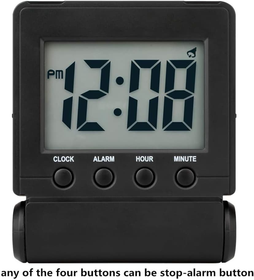 FAMICOZY Compact Digital Travel Alarm Clock with High/Low Volume Options,Simple to Set,Easy to Read,Bold Digits,Snooze Backlight,Quality Construction,2 AAA Battery Operated,Black