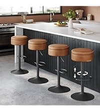 VASAGLE EKHO Collection - Bar Stools Set of 4, Counter Height Bar Stools, Synthetic Leather with Stitching, Mid-Century Modern Counter Stools, 26-Inch Tall, Kichen Home Bar Dining Room, Caramel Brown