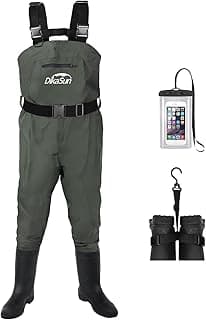 DikaSun Fishing Waders for Men & Women, Waterproof 2-Ply Nylon/PVC Chest Wader with Boots for Outdoor Sizes 4-13 Bootfoot