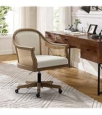 HULALA HOME Solid Wood Office Chair with Rocking Function, Comfy Fabric Desk Chair with Bent Wood and Metal Base, Height Adjustable Swivel Computer Task Chair, Green