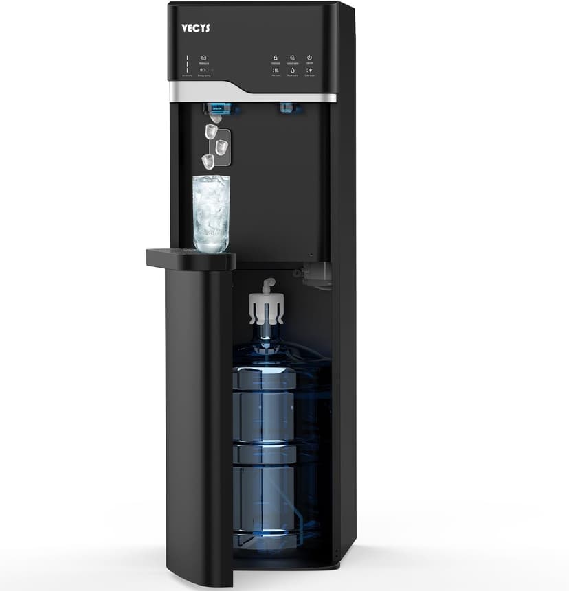 VECYS Self-Clean Bottom Loading Ice Maker Water Dispenser for 5 Gallon Bottle, Hot Cold Room Water 22LBS Daily Ice Making, Child Safety Lock, Black