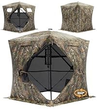 Hunting Blind - 2-3 Person & 3-4 Person 360 Degree See Through Ground Blinds for Hunting Deer and Turkey, Pop Up Deer Blind with Diamond-Shaped Door, Mud Flap, Portable Carry Bag