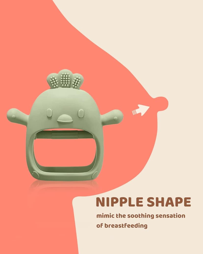 2 Pack Baby Teething Toy Silicone Teething Mitten for Babies Over 3 Months Anti Dropping Wrist Hand Teethers Baby Chew Toys for Sucking Needs, BPA Free (Green & Caramel)