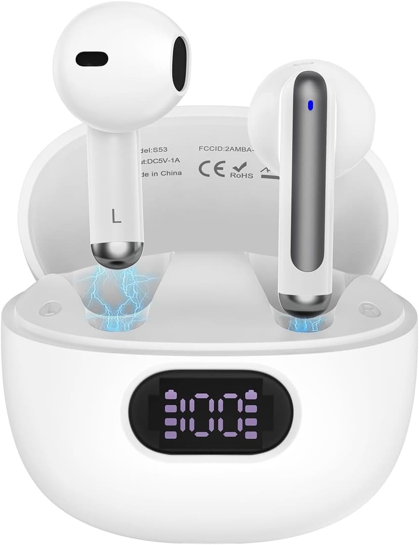 Wireless Earbuds Bluetooth Ear Buds for iPhone 17 16 Pro Max 16e 16 Plus 16 15 Pro Max 15, V5.3 48H Wireless Headphones with LED Display Charging Case IPX7 Waterproof Earphones for Samsung A16 A36 S25