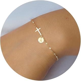 HiStock Sotcking Stuffers for Teens, Cross Bracelet for Women Dainty Cross Bracelet with Initials Link Chain Bracelets Christian Gifts for Women Teens Easter Baptism Religious Jewelry