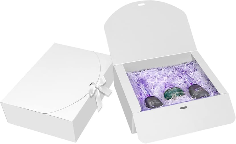 10 PCS Gift Boxes with Lids, 10.6x7.8x3.1 Inch Kraft Paper Gift Box, White with Ribbon, Bridesmaid Proposal Box for Wedding, Packaging, Present, Birthday, Cupcake