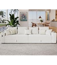 AMERLIFE Chenille Sofa Chair, Modern Comfy Couch with Cup Holders & USB Ports for Living Room, Charcoal Grey Upholstered Couch