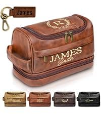 Personalized Toiletry Bag for Men, Custom Toiletries Bag Gifts for Men, Him, Birthday, Anniversary, Graduation, Groomsmen, Dad, Husband, Boyfriend, Leather Engraved Travel Cosmetic Shaving Hygiene Bag B0DZ6SCD7C
