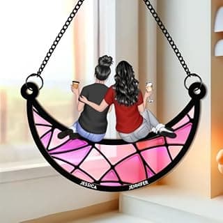 Macorner Personalized Window Hanging Suncatcher Ornament Friendship Gifts for Women, Birthday Gifts for Women Friendship, Best Friend Birthday Gifts, Bestie Gifts for Women Friend Sitting On The Moon