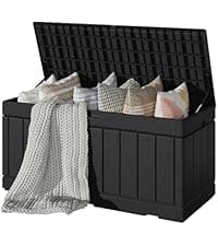 Devoko 30 Gallon Resin Deck Box Waterproof Outdoor Storage Box for Patio Furniture Pool Accessories Indoor Storage for Cushion Garden Tools (30 Gallon, Black)