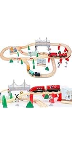 Train Sets for Toddlers, 66 Pcs Trains Toy with Battery Operated & Tracks (Magnetic Connection), Compatible with Thomas, Brio, Christmas Toy Gifts for 3 4 5 6 7 8 Years Old (Police)
